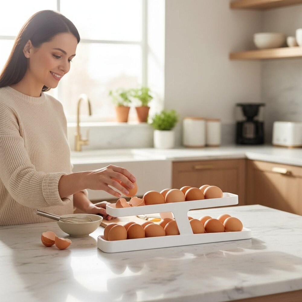 NWT Simplemade Roll-Down Refrigerator Egg Dispenser - Space Saving White